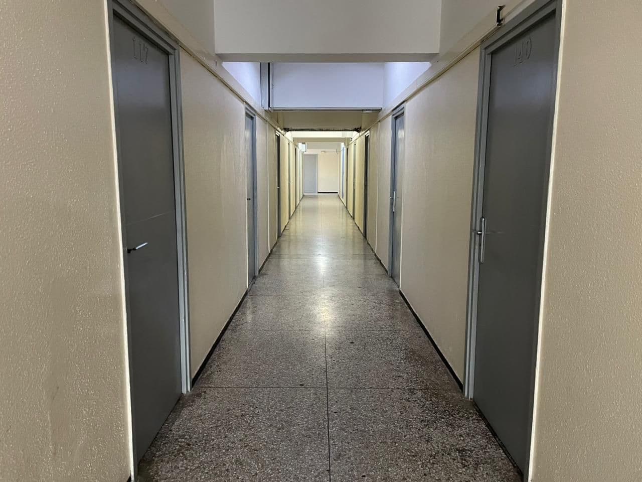 Bright corridor of the ENSEM student residence building.