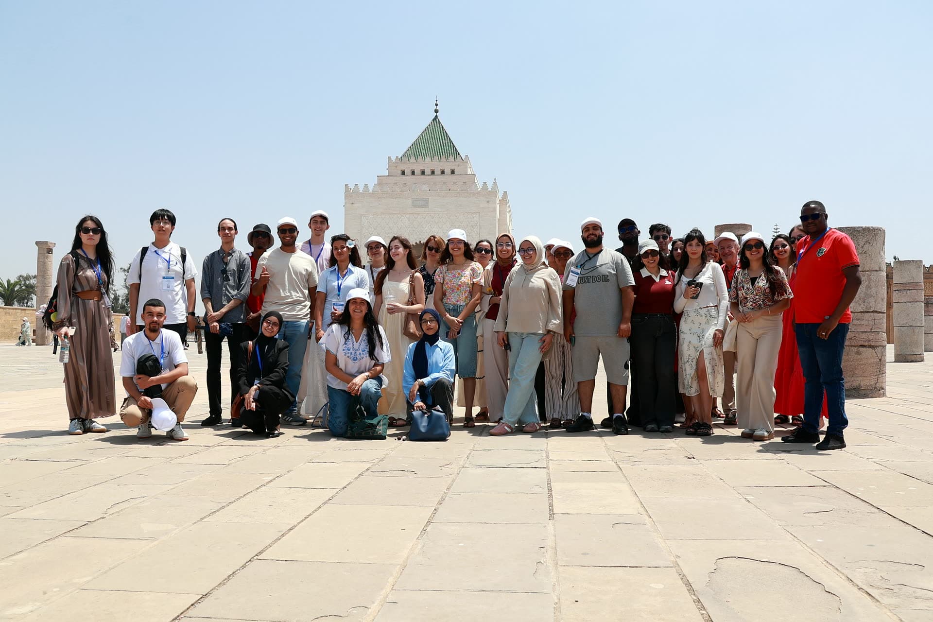 Group photo before the white pavilion of the Mausoleum of Mohammed V.