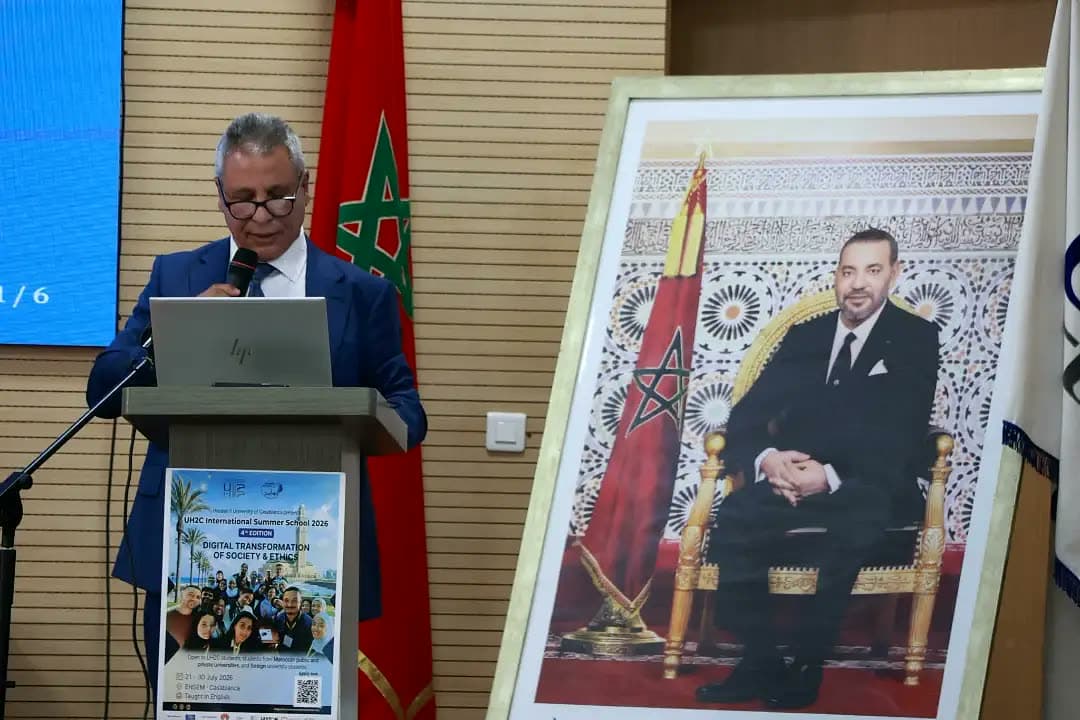 Pr. Mustapha Lkhider, UH2C Vice-President for Scientific Research, Cooperation and Partnership, delivering the opening words of the ceremony.