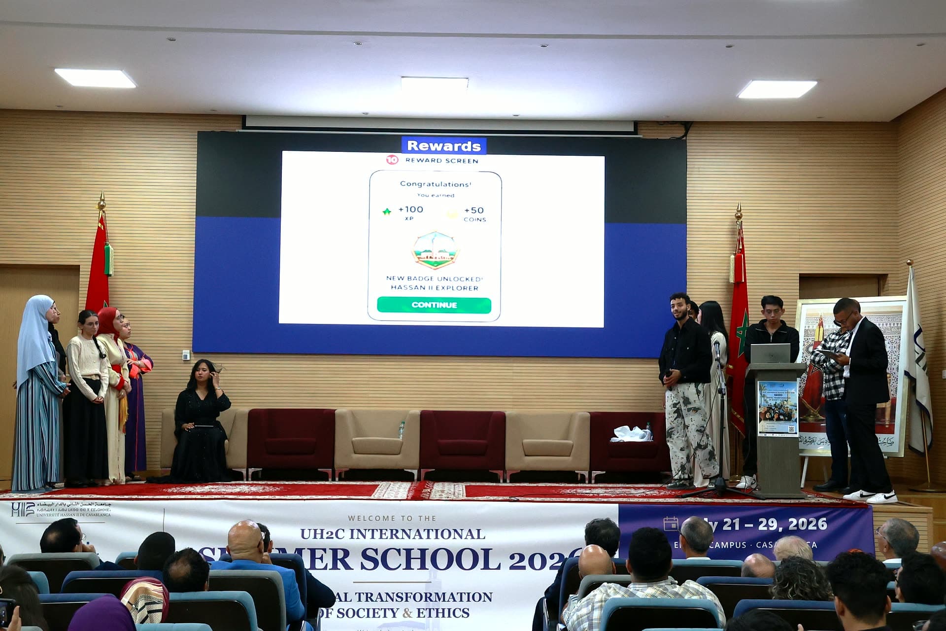 Project demo on screen — the team's rewards app.